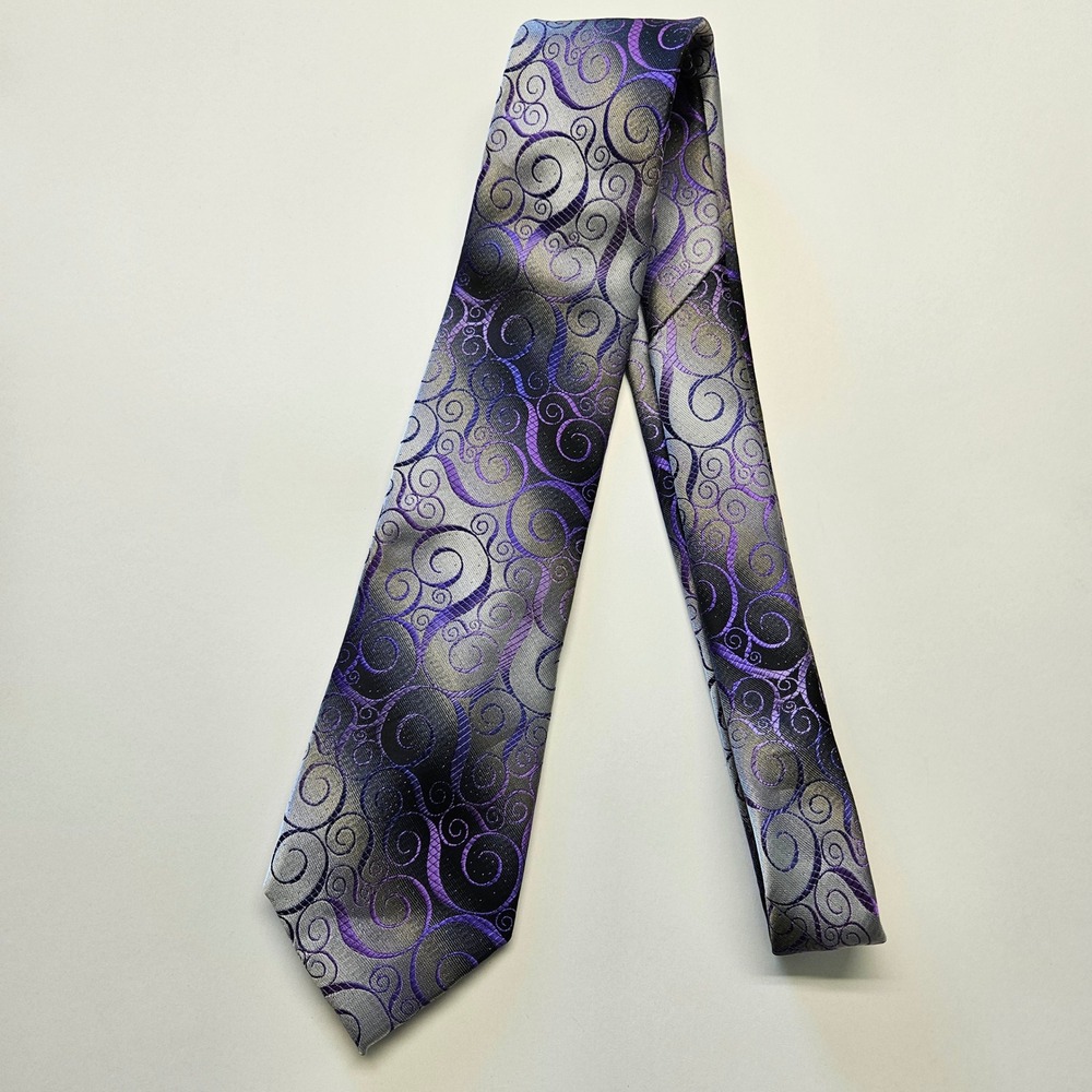 John Ashford Mens Purple Silver Swirl Patternβ Formal Necktie Polyester Tie